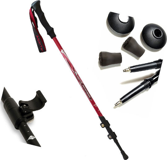 AlpinPro Pair of Telescopic Aluminum Fast Lock Trekking Poles with 3 Sections Pathfinder 6061 Red 285gr