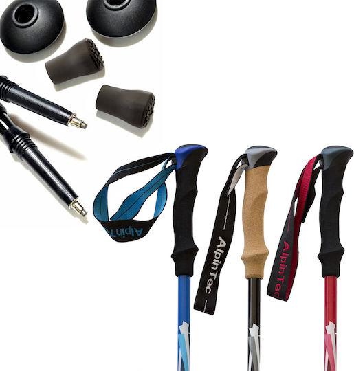 AlpinPro Pair of Telescopic Aluminum Fast Lock Trekking Poles with 3 Sections Pathfinder Black 285gr