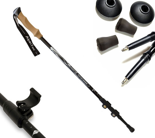 AlpinPro Pair of Telescopic Aluminum Fast Lock Trekking Poles with 3 Sections Pathfinder Black 285gr
