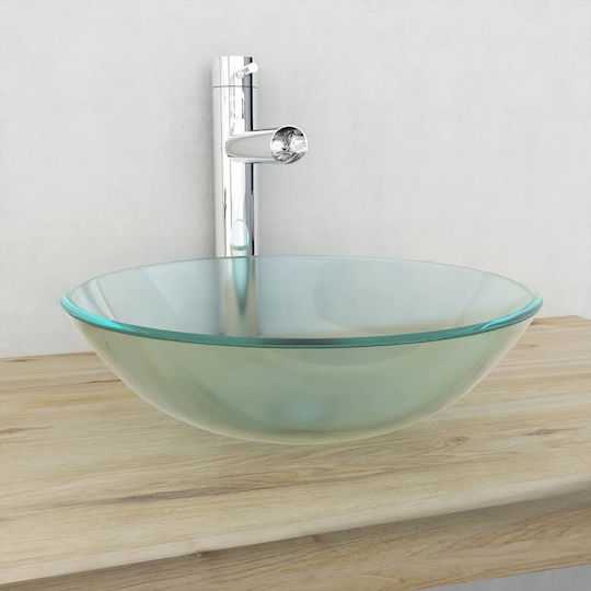 vidaXL Επικαθήμενος Νιπτήρας Γυάλινος 42x42x14cm Διάφανος