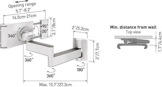 Nedis TWMT200SI Tablet Stand Wall Until 12" Silver