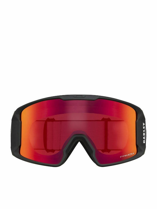 Oakley Line Miner Mască de Schi și Snowboard pentru Adulți Neagră cu Lentilă Roșie cu Efect de Oglindă