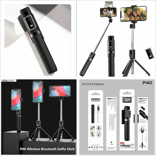 P40 Selfie Stick Cell Phone Tripod Bluetooth Black