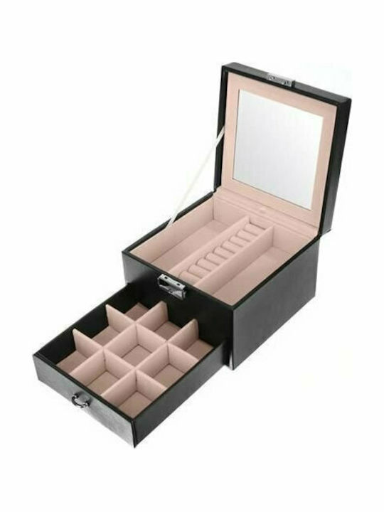 SPM Jewellery Box Made of Faux Leather with Drawer Black 31x16x25cm
