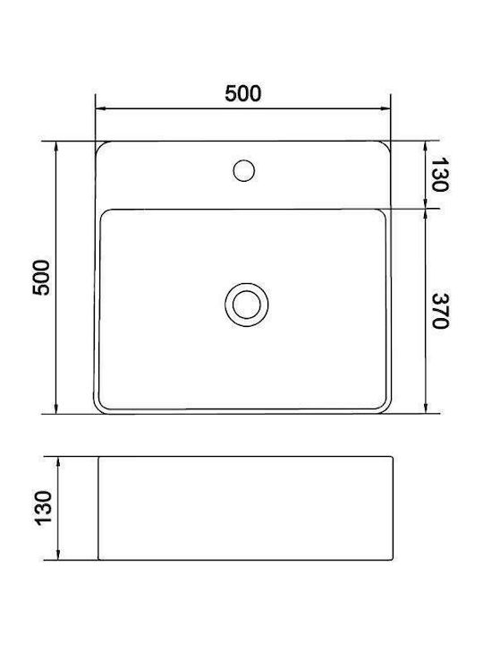 Olympia Linea Aufgesetztes Waschbecken Porzellan 50x50x13cm Weiß
