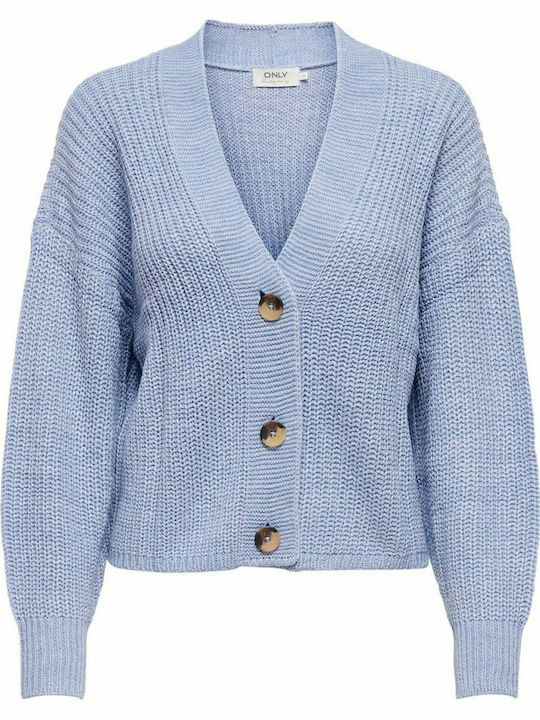 Carol Nice Short Women's Knitted Cardigan with Buttons Blue Heron