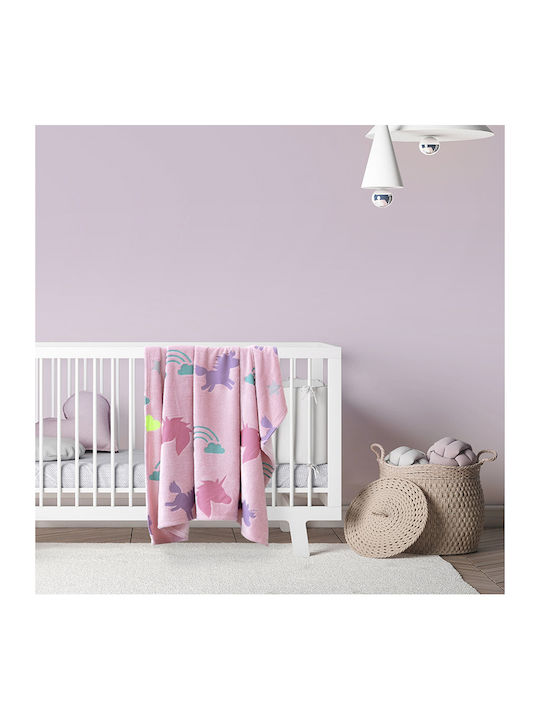 Kocoon Κουβέρτα Αγκαλιάς & Λίκνου Shiny Unicorn Fleece Ροζ 80x110εκ.