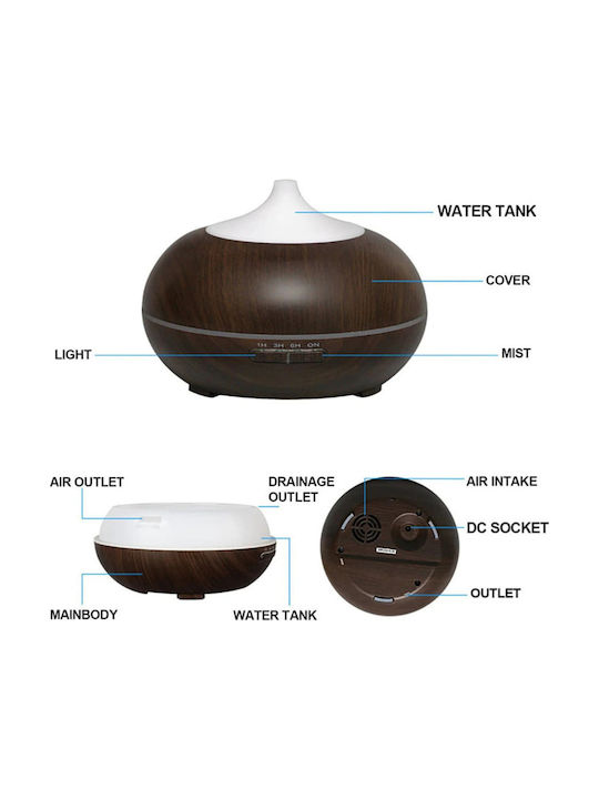 Led Ultrasonic Aromatherapy Diffuser with Remote Control Brown 400ml 14300DRC
