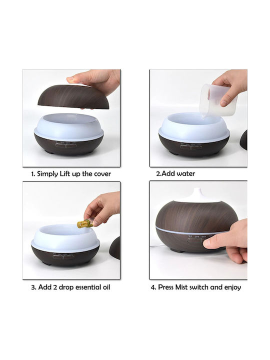 Led Ultrasonic Aromatherapy Diffuser with Remote Control Brown 400ml 14300DRC