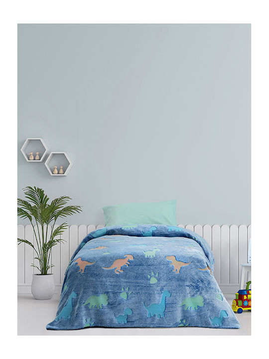 Kocoon Blanket Cot Shiny Dinos Fleece Blue 110x140cm