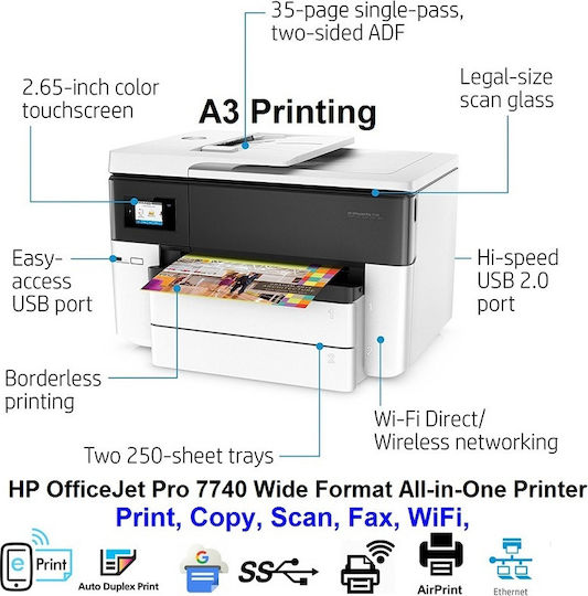 HP OfficeJet Pro 7740 All-in-One Έγχρωμο Πολυμηχάνημα Inkjet με WiFi και Mobile Print