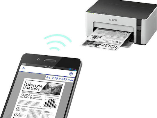 Epson EcoTank ET-M1120 Ασπρόμαυρος Εκτυπωτής Inkjet με WiFi και Mobile Print C11CG96402