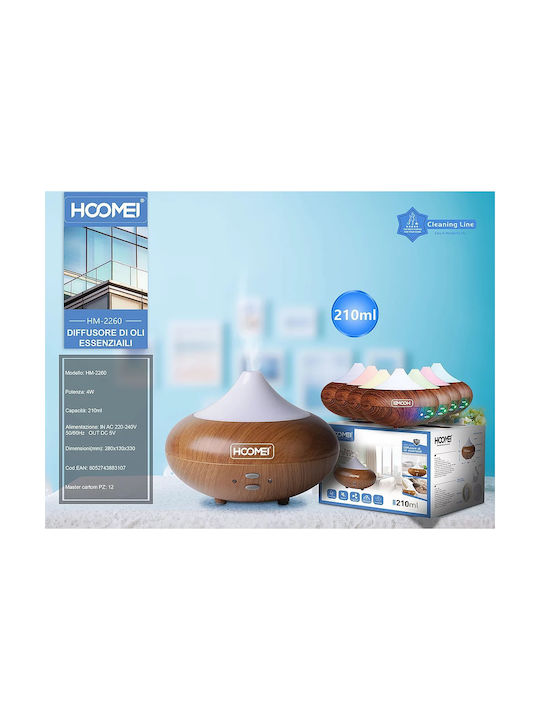 Hoomei Led Συσκευή Αρωματοθεραπείας Υπερήχων με Χρονοδιακόπτη Καφέ 210ml HM-2260