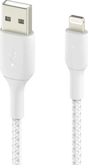 Belkin Coated Mfi Cert USB-A to Lightning Cable 12W White 1m (CAA002bt1MWH)
