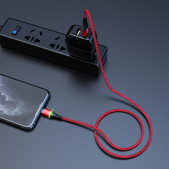 Borofone BU25 Braided / LED USB to Lightning Cable Κόκκινο 1.2m