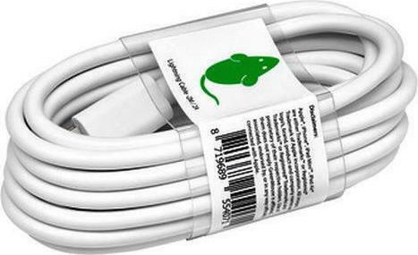 Green Mouse Regular USB-A la Cablu Lightning Alb 2m