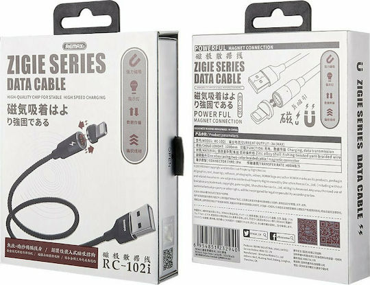 Remax Zigie RC-102i Μαγνητικό αποσπώμενο USB-A to Lightning Cable Μπλε 1.2m