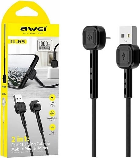Awei CL-65 Angle (90°) USB-A to Lightning Cable Black 1m