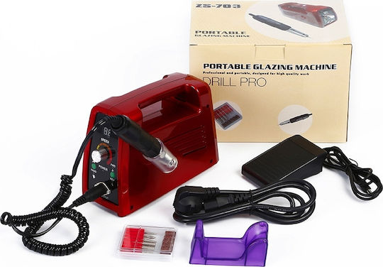 Factory ZS703 Nail Drill Power 65W Red with Pedal with 35000 Rotations per Minute