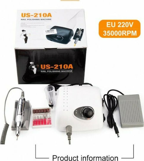 Nail Drill Power 65W White with Pedal with 35000 Rotations per Minute