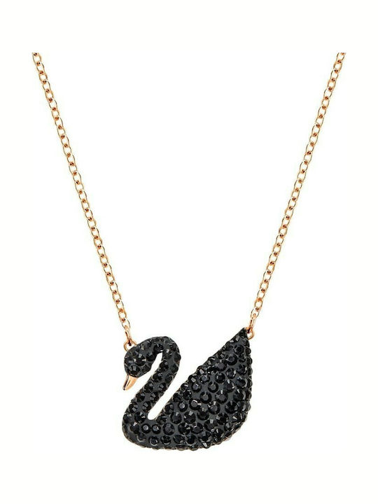 Swarovski Iconic Swan Necklace Gold Plated Black
