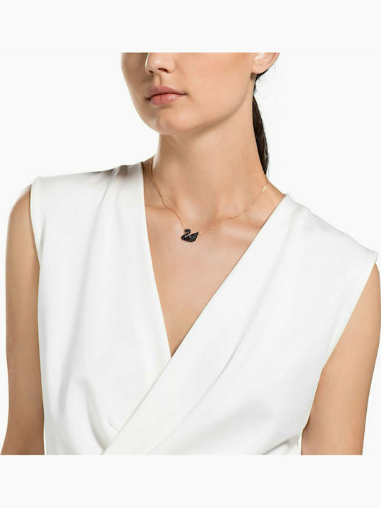 Swarovski Iconic Swan Necklace Gold Plated Black