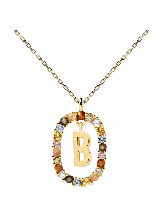P D Paola Letter Collection ”B” Halskette Monogramm "B" aus Vergoldet Silber mit Perlen & Zirkon