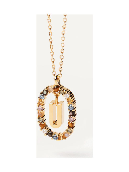 P D Paola Letter Collection "U" Necklace Monogram "U" from Gold Plated Silver with Pearls & Zircon