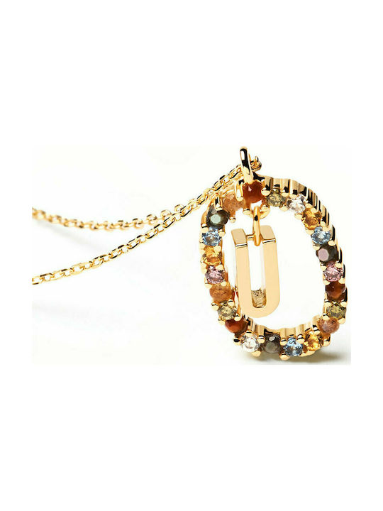 P D Paola Letter Collection "U" Necklace Monogram "U" from Gold Plated Silver with Pearls & Zircon