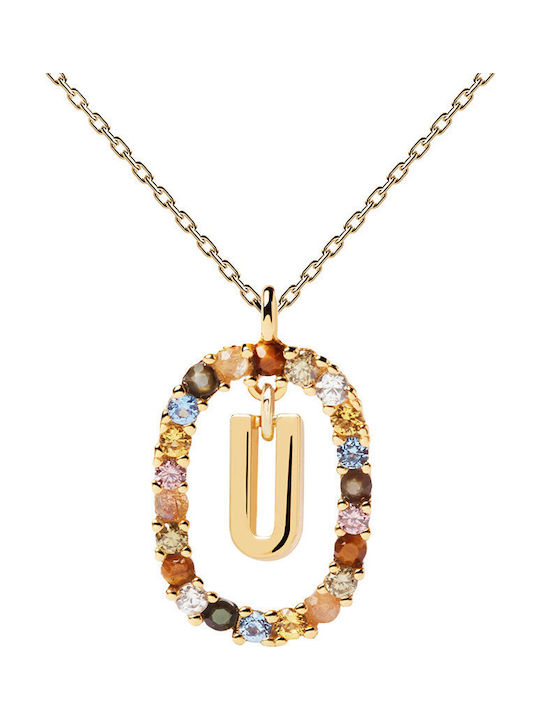 P D Paola Letter Collection "U" Necklace Monogram "U" from Gold Plated Silver with Pearls & Zircon