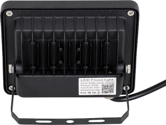 GloboStar Αδιάβροχος LED Προβολέας 20W Топло бяло 3000К WiFi IP66