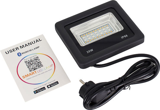 GloboStar Αδιάβροχος LED Προβολέας 20W Топло бяло 3000К WiFi IP66