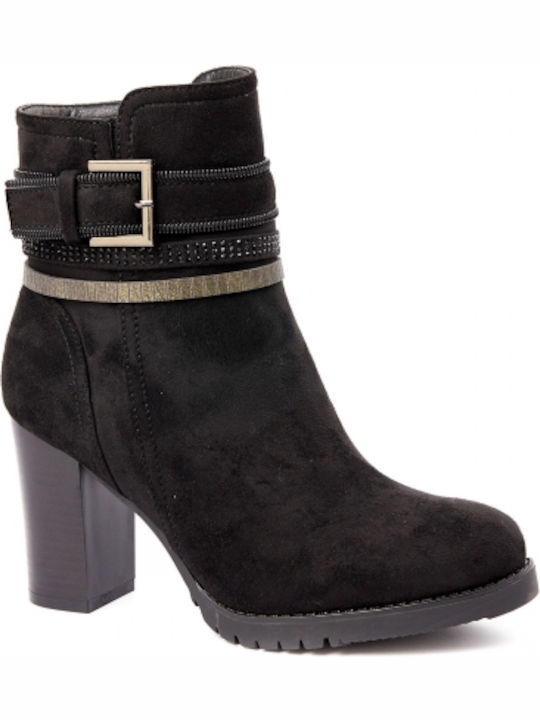 Verde Suede Women's Ankle Boots with High Heel Black