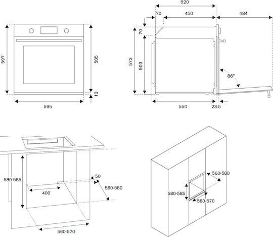 Bertazzoni F60 5 HER G K NE GN Cuptor cu Gaz Natural Deasupra Blatului 68lt L59.5cm.