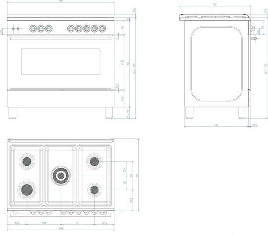Cook On Gas CLIG9 50 81T CoG X Κουζίνα Υγραερίου 100lt με Εστίες Υγραερίου Π89.5εκ. Inox