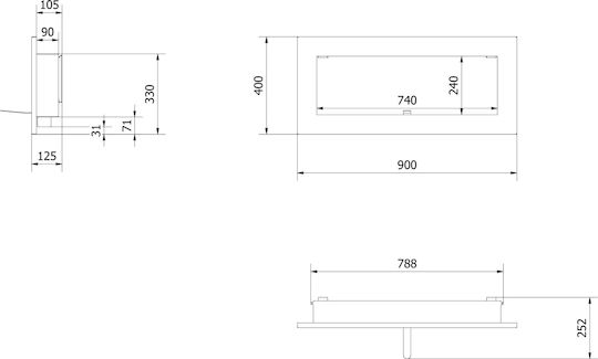 Kratki Delta 2 Slim Tuv Indoor Wall Mounted Bioethanol Fireplace Black 90x10.3x40cm