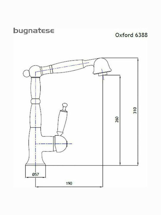 Bugnatese Oxford Μπαταρία Κουζίνας Πάγκου με Ντουζ και Σπιράλ Μπρονζέ
