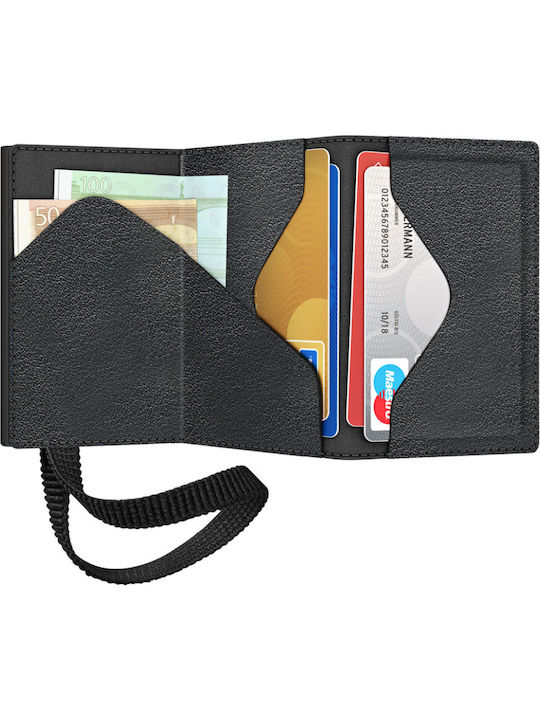 Click & Slide Strap Edge Leder Herren Geldbörse Karten mit Slide-Mechanismus Schwarz