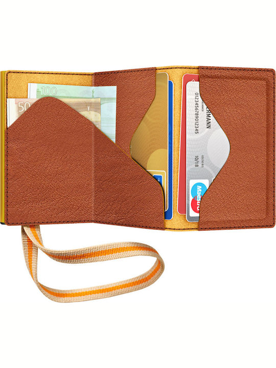 Click & Slide Strap Leather Men's Wallet Cards with Slide Mechanism Tabac Brown