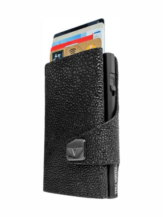 Click & Slide Δερμάτινο Ανδρικό Πορτοφόλι Καρτών με RFID και Μηχανισμό Slide Μαύρο