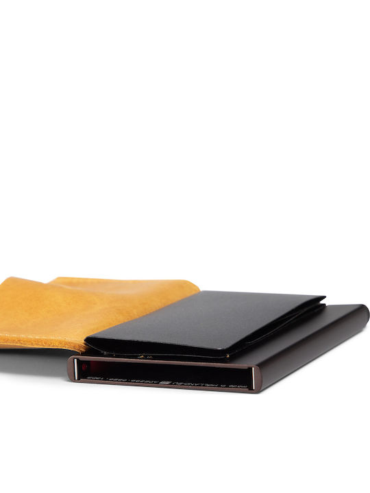Miniwallet Vintage Δερμάτινο Ανδρικό Πορτοφόλι Καρτών με RFID και Μηχανισμό Slide Κίτρινο