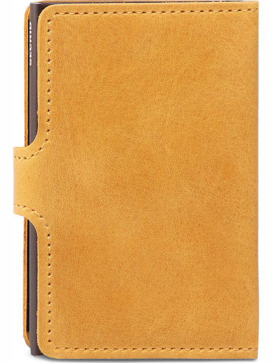 Miniwallet Vintage Δερμάτινο Ανδρικό Πορτοφόλι Καρτών με RFID και Μηχανισμό Slide Κίτρινο