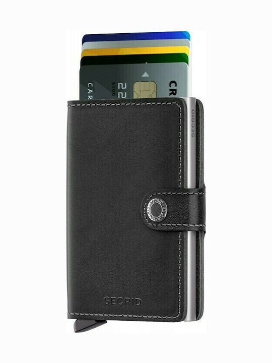 Miniwallet Original Δερμάτινο Ανδρικό Πορτοφόλι Καρτών με RFID και Μηχανισμό Slide Μαύρο