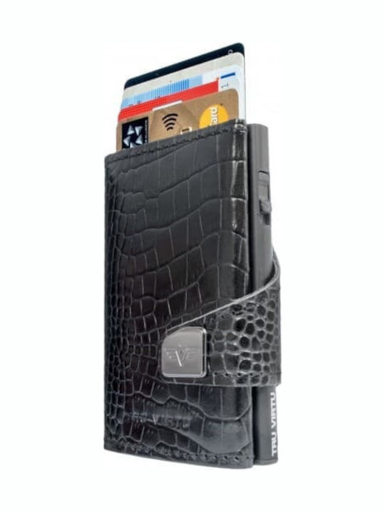 Click & Slide Leather Men's Wallet Cards with RFID and Slide Mechanism Black