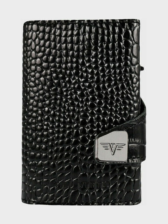 Click & Slide Leather Men's Wallet Cards with RFID and Slide Mechanism Black