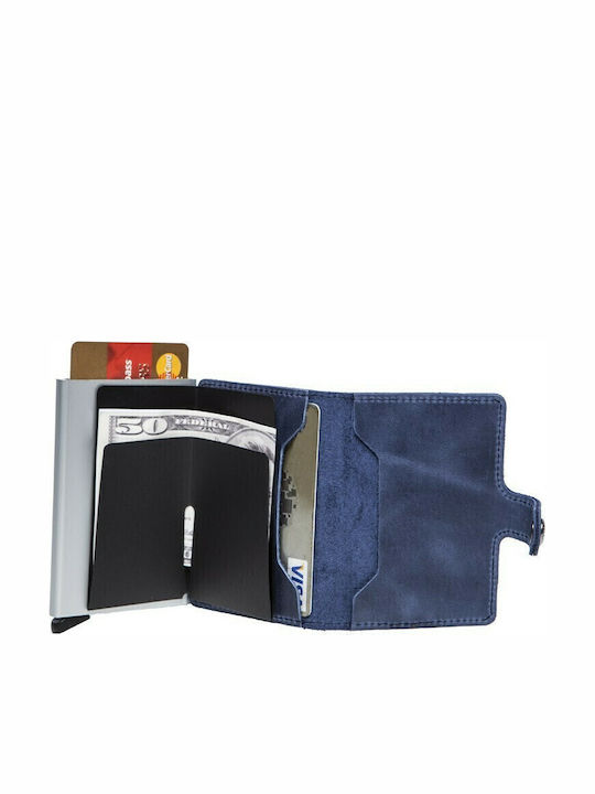 Miniwallet Vintage Δερμάτινο Ανδρικό Πορτοφόλι Καρτών με RFID και Μηχανισμό Slide Grey / Black