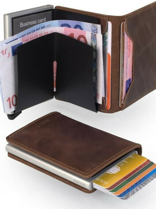 Miniwallet Vintage Δερμάτινο Ανδρικό Πορτοφόλι Καρτών με RFID και Μηχανισμό Slide Grey / Black