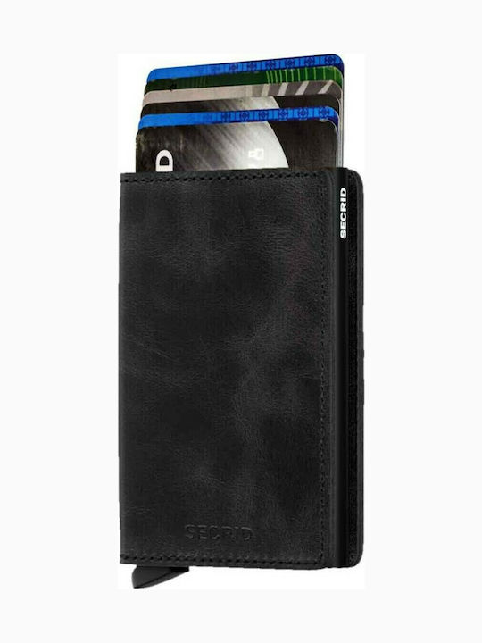 Slimwallet Vintage Leather Men's Wallet Cards with RFID and Slide Mechanism Black