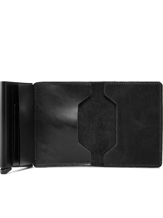 Slimwallet Vintage Leather Men's Wallet Cards with RFID and Slide Mechanism Black