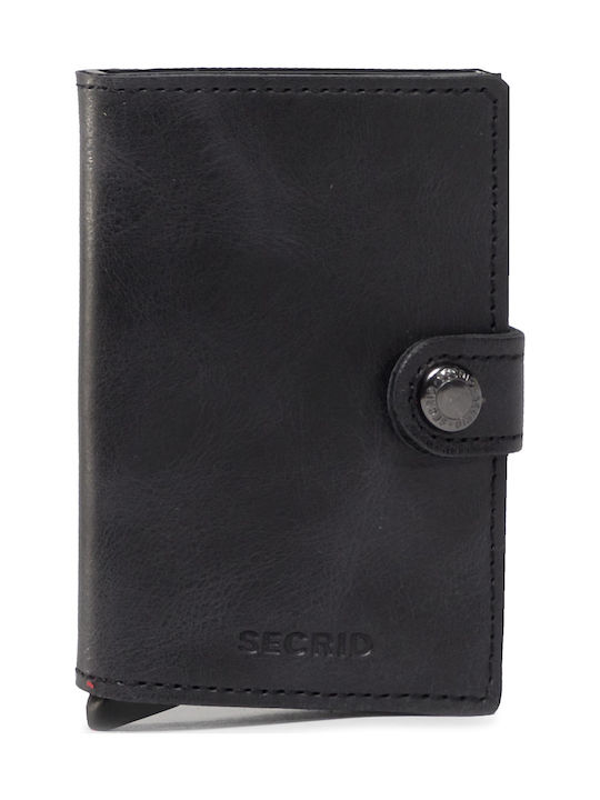 Miniwallet Vintage Δερμάτινο Ανδρικό Πορτοφόλι Καρτών με RFID και Μηχανισμό Slide Μαύρο